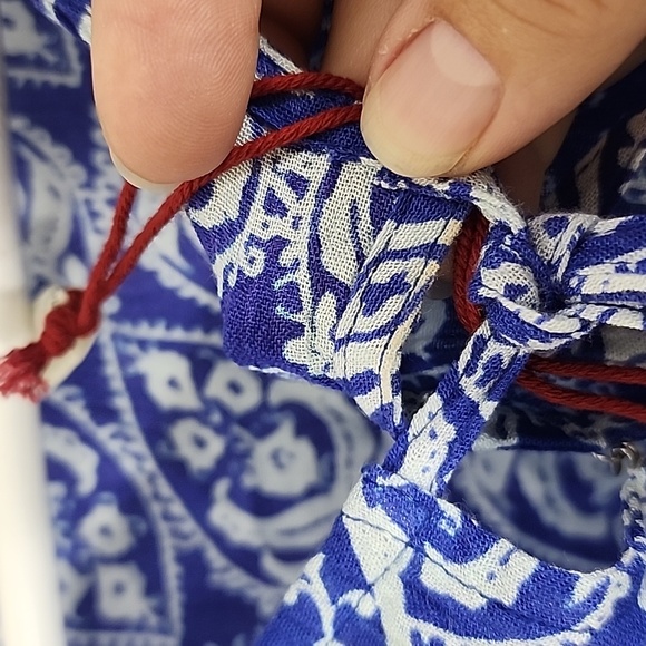 Raga bright blue and white boho short sleeve blouse sz S NWT - Picture 3 of 9